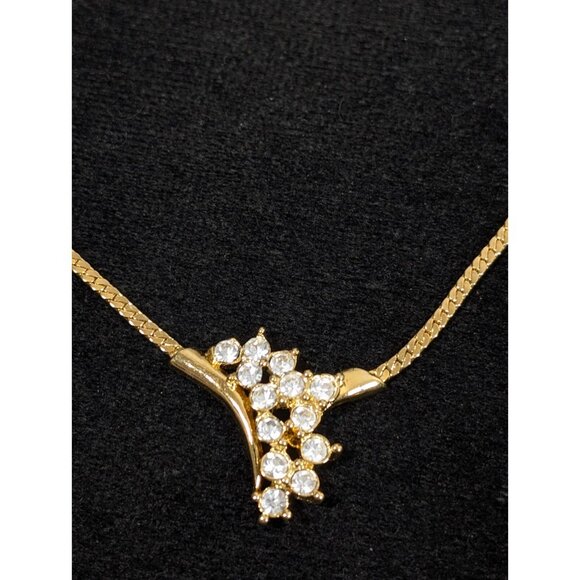 Vintage Clear Rhinestone Cascade Curved Bar Herringbone Choker Necklace 17 in - Picture 4 of 12